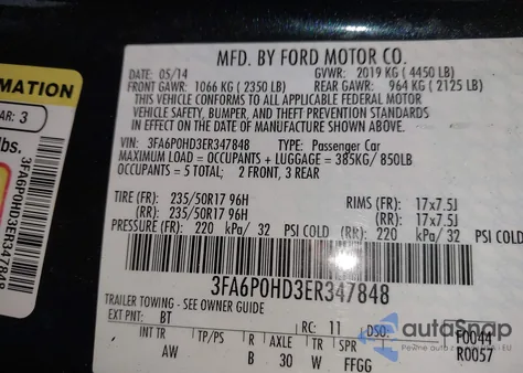 2014 Ford Fusion Se from USA, damaged, VIN 3FA6P0HD3ER347848